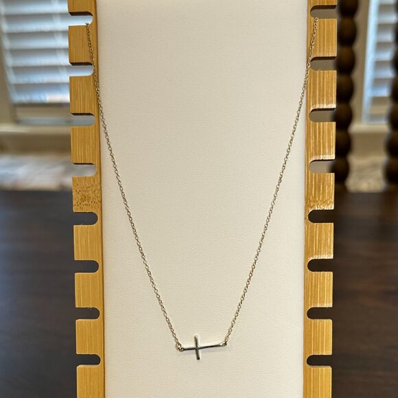 Delicate Sterling Silver Sideways Cross Necklace - Picture 2 of 5